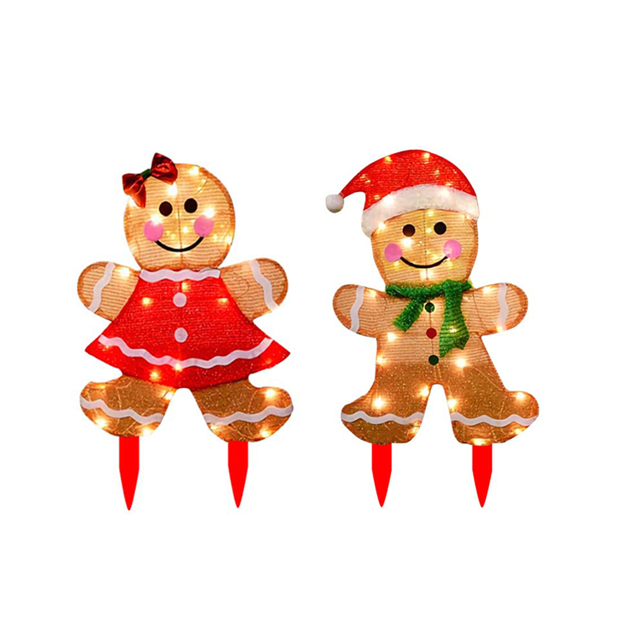 allshope Dazzle Bright Christmas Outdoor Decorations, 2-Piece Lighted 2D Gingerbread Man, Pre-Lit Light Up Gingerbread Man Yard Display